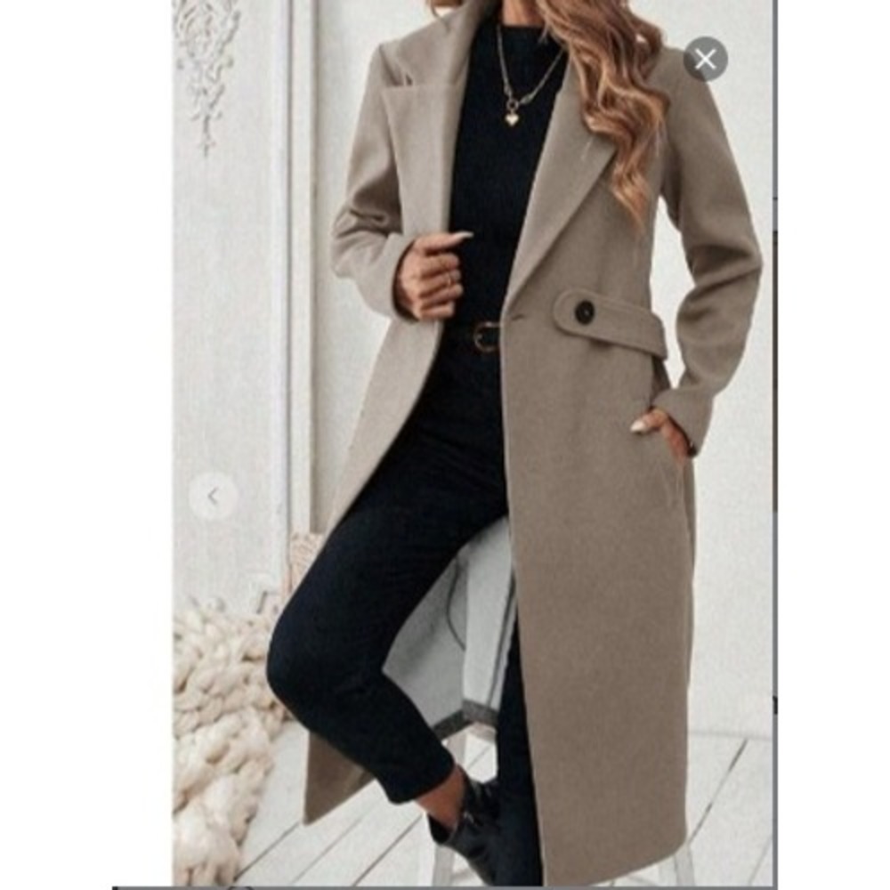Taupe Longline Belted‎ Coat Womens Size M Tailored Wool Look Elegant